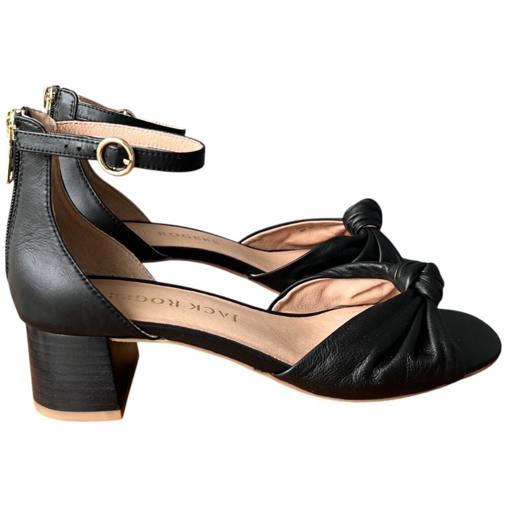 JACK ROGERS Abigail Mid Heel Women's Size 8 Black Leather Knot Dress Sandals - Picture 6 of 14